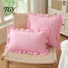 Federe Comode in Cotone Copricuscino Ruffle, Custodia a Quadri con Bordo Arricciato, Copricuscini da Divano 18x18 Pollici 20x12 Decorativi per Farmhouse