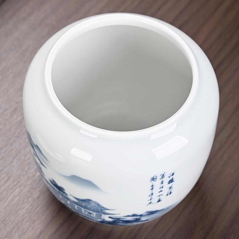 Ceramic tea can Pu erh black tea universal sealed multifunctional storage tank mountain water blue and white porcelain tea box