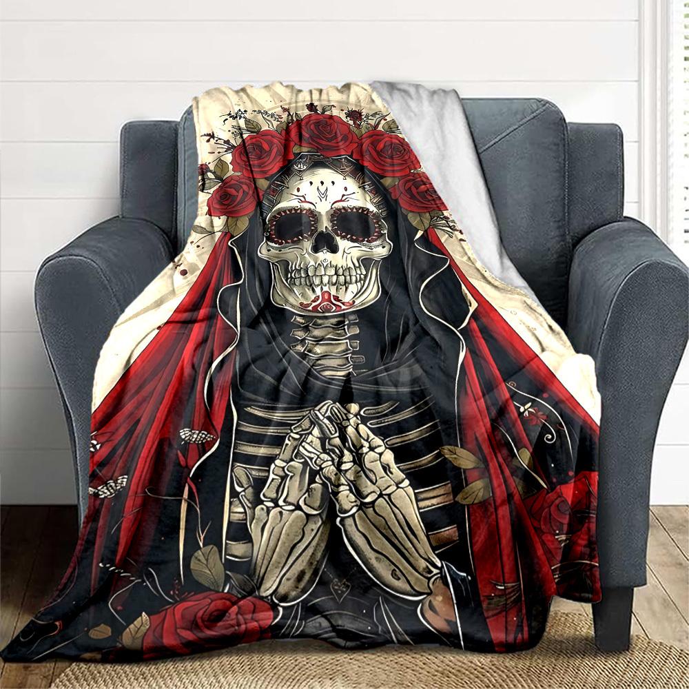 

1pc Sugar Skull Blanket - Lightweight Flannel Fleece with Digital Printing, Soft Warm for Sofa, Travel, Camping, Office yy251018317 75x90cm