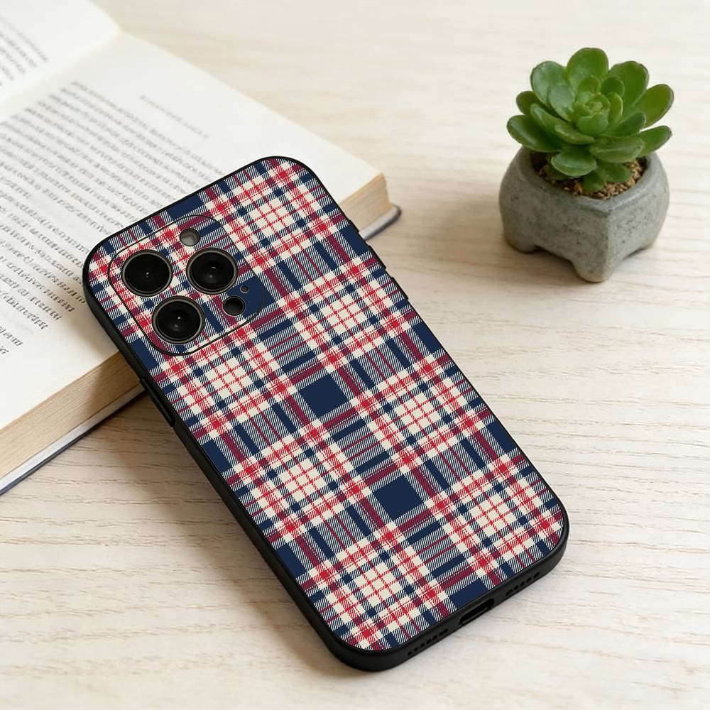 Fashionable Classic Plaid Pattern  Phone Case For iPhone 17,16,15,14,13,12,11 Plus,Pro Max,XS,Soft Silicone Black Cover