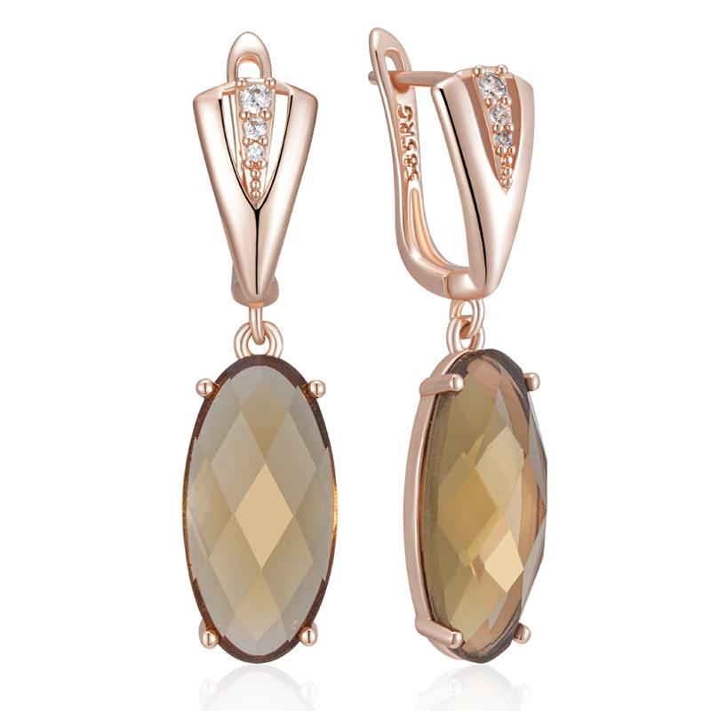 Mode Große Ovale Braune Natürliche Zirkon Hängeohrringe Für Frauen Einfache Roségoldfarbene Braut Hochzeit Feiner Schmuck beige