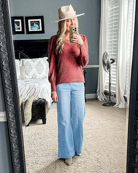 Women's High-Waisted Stretchy Wide-Leg Denim Pants, Washed, Loose Fit, Ideal for Sports and Outdoor Activities