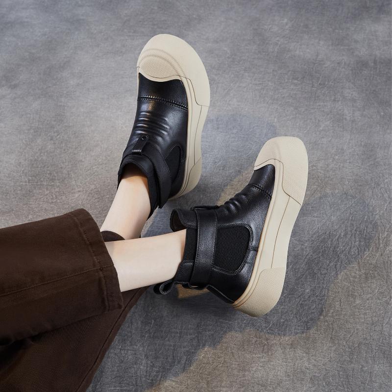 Fashion New 5cm Fashion Women Chunky Platform Ankle Boots Spring Autumn Genuine Leather Pleated Slip On Thick Sole Casual Short Boots