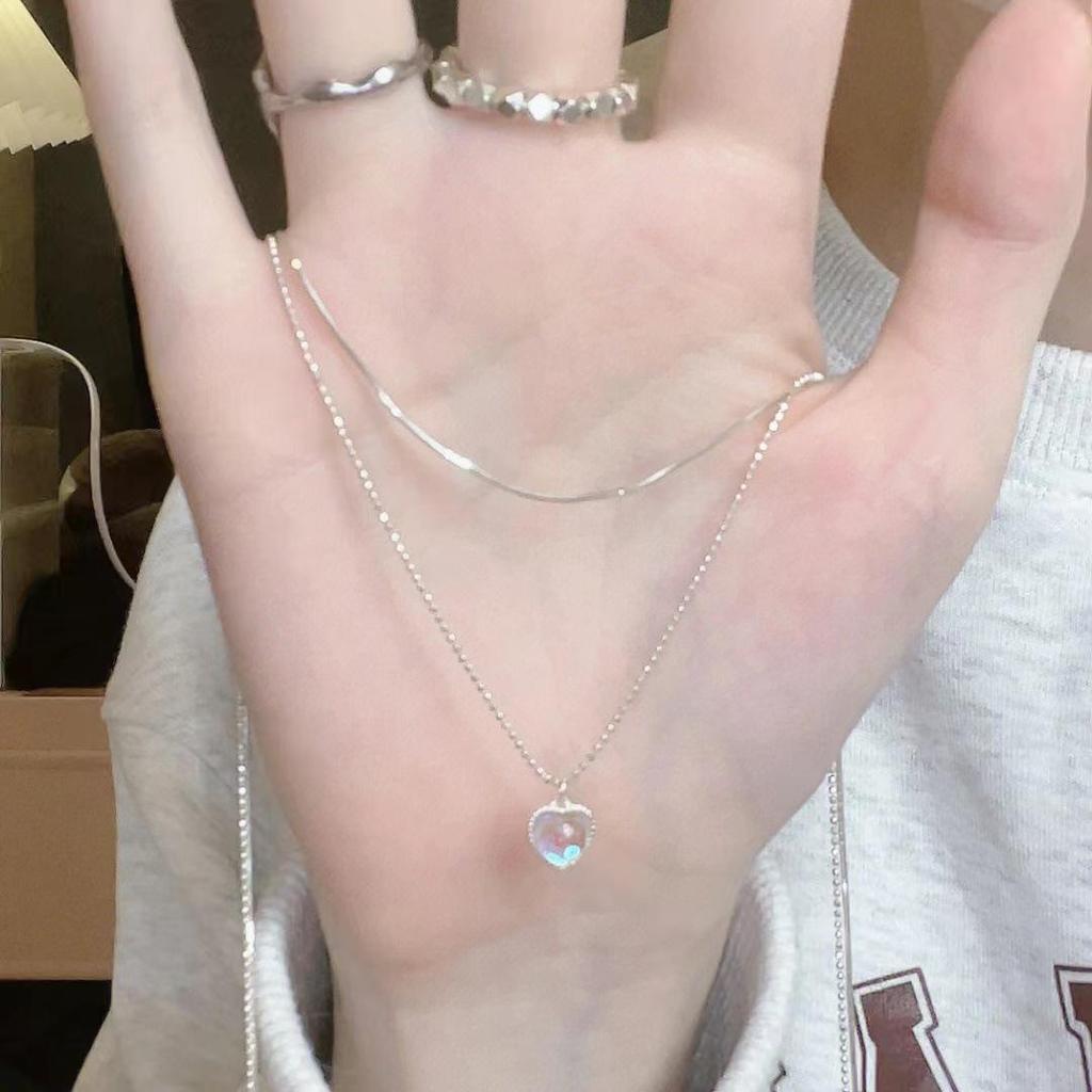 Heart-Shaped Moonstone Necklace for Women - Japanese-Korean Fashion, Stylish & Versatile Clavicle Chain