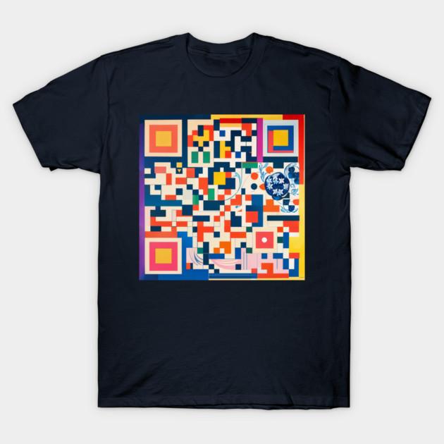 Asian Size Men Black Print T-shirt Rickroll Qr Code Abstract Painting No-Cut Print Cotton Tshirt L