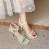 Damen Sommersandalen Sexy Neuer Trend Knöchelriemen Offene Zehenpartie Hohe Absätze Ein-Wort-Schnalle Damenschuhe Sandalias De Mujer