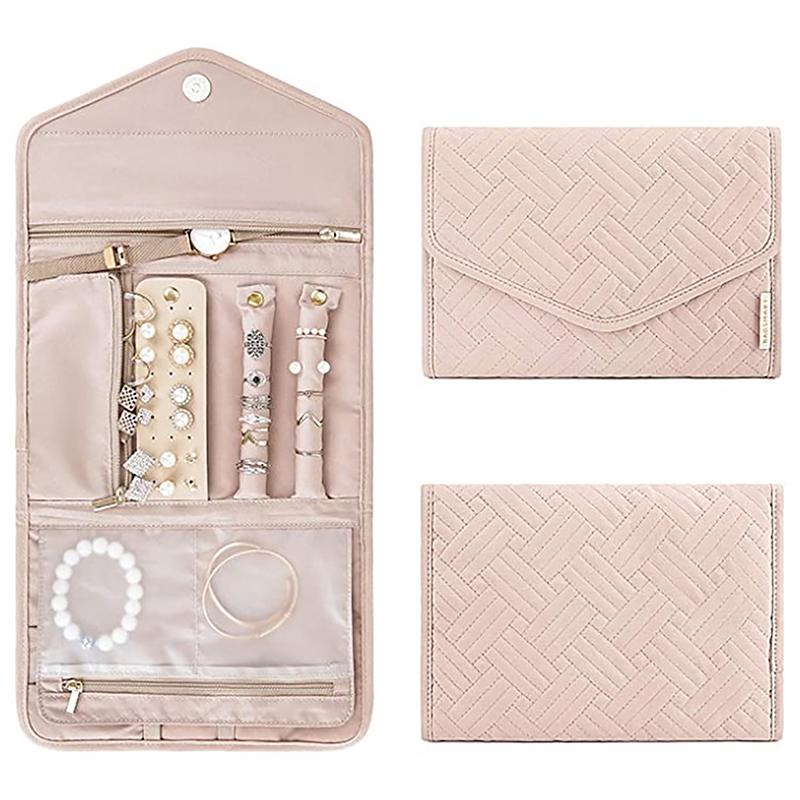 1Pc Roll Foldable Jewelry Case Travel Jewelry Organizer Portable For Journey Earrings Rings Necklaces Brooches Storage Bag
