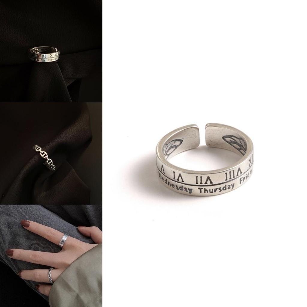 925 Silver Unique Roman Numeral Ring Adjustable Size For Women Trendy Piece Fashion
