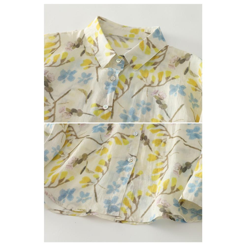 DIMANAF 2025 Blouse Women Long Sleeve Linen Vintage Blouses Shirts Tops Tees Loose Floral Tees