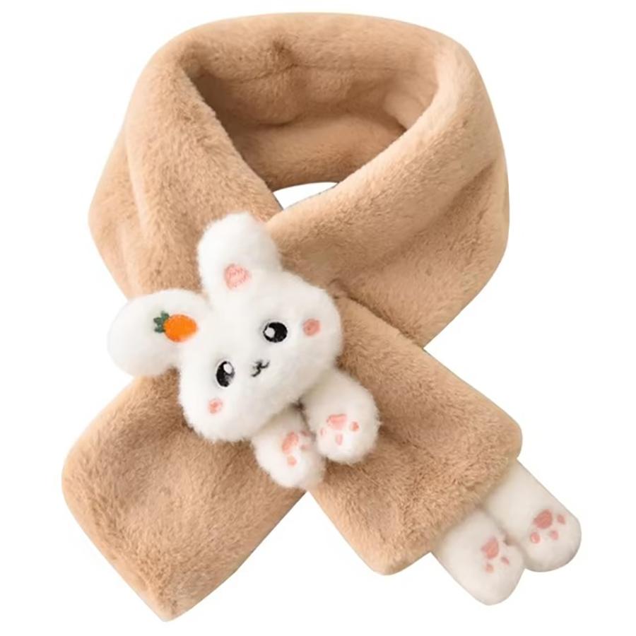 Kids Winter Warm Thick Plush Scarf Cute Cartoon Rabbit Cross Bib Baby Faux Fur Neckerchief Protection