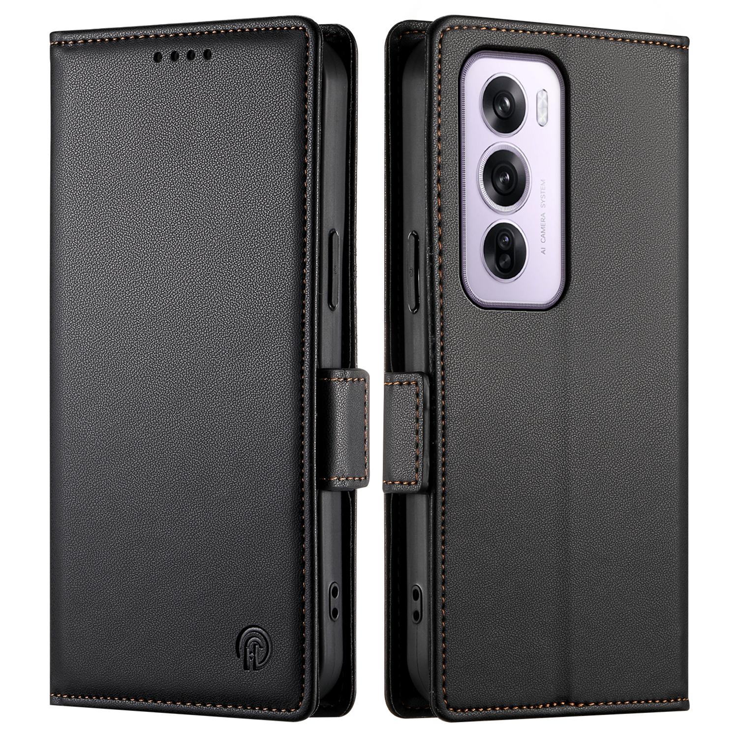 

DF-010 For Oppo Reno12 Pro 5G (Global) Case PU Leather Stand Phone Cover with Wallet Black