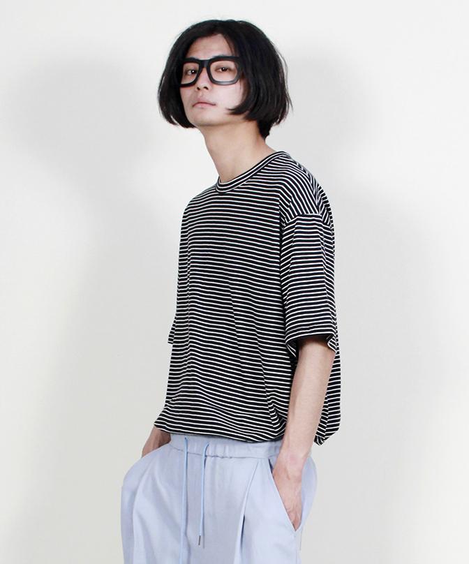 Deumakeu Oversized Short Sleeve T-Shirt Pinstripe Black