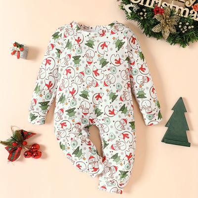 Baby Christmas Bodysuit Newborn Long Sleeve Bodysuit Christmas Snowman Print Bodysuit