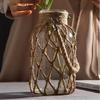 Vintage Hemp Rope Glass Vase Hand-Woven American Country-Style Creative Hydroponic Vase Desktop Decorative Flower Holder