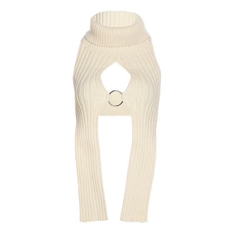 

New white sweater, fun underwear, autumn women s clothing, knitted hollow sleeveless solid color backless clothing One size fits all білий