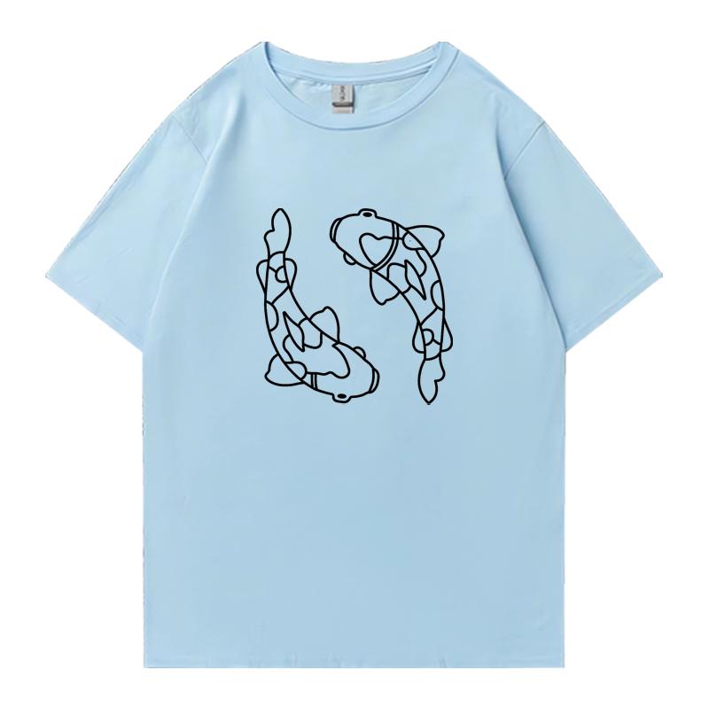 Summer 2026 Minimal Koi Carp Print Oversized Tshirt 100 Cotton Unisex Women Short Sleeve Tee Shirt Unisex Casual Popular Clothing