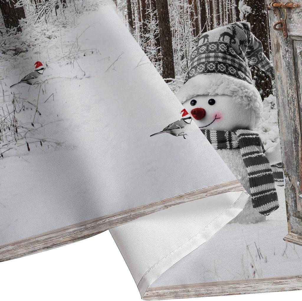 Winter Weihnachten Duschvorhang, Niedlicher Schneemann Winterwald Kiefer Szene Duschvorhang Für Badezimmer Rustikales Bauernhaus Weihnachten