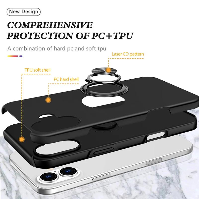 Magnetischer Ringhalter Handyhülle für iPhone 17 Air 16E 16 15 14 13 Mini Pro Max Plus mit Ständer Kunststoff Hart Stoßfeste Hülle