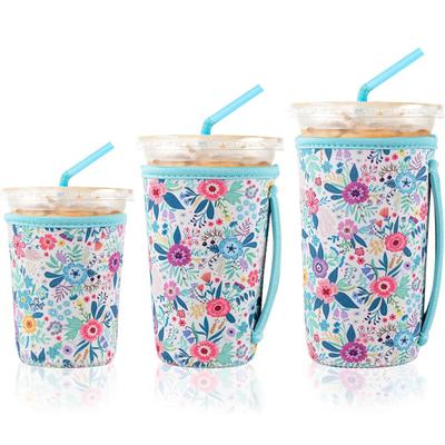 3Pcs Reusable Iced Coffee Sleeves Heat Resistant Fits 16-32 Oz Cups Stretchable