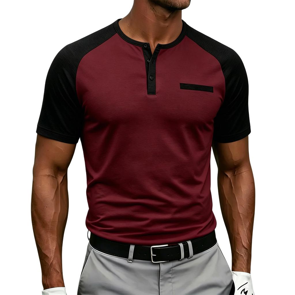 Men's Summer Short Sleeve Raglan Sleeve Henley Shirt Buttoned Neck Casual Fit Lightweight Soft Fabric Top