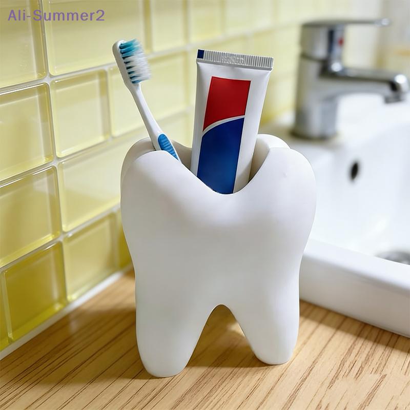 {Summer2} Tooth-Shaped Toothbrush Pen Holder Organizer Plastic Makeup Brush Storage Rack Bathroom Accessories Home Decoration