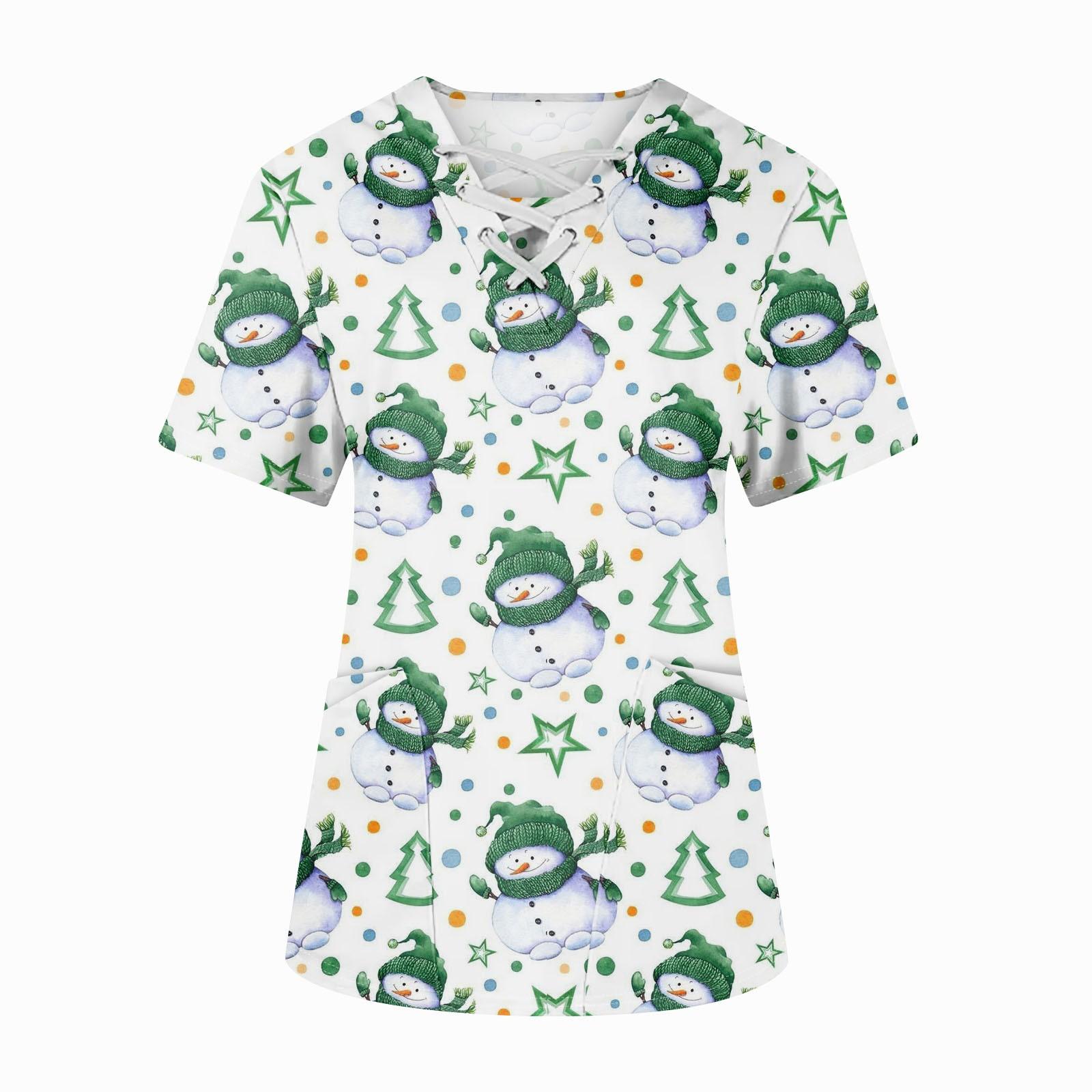 

Плюс размерСкраб с принтом Рабочая форма Топы для женщин Крест V-образным вырезом Хэллоуин Принт с короткими рукавами Забавные футболки Спецодежда Футболка с карманами L зелёный