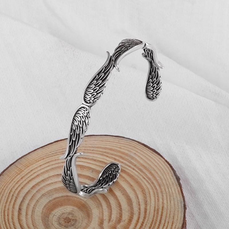 Silver Feather Cuff Bracelet for Men Women Vintage Adjustable Bracelet Bangle Fashion Jewelry