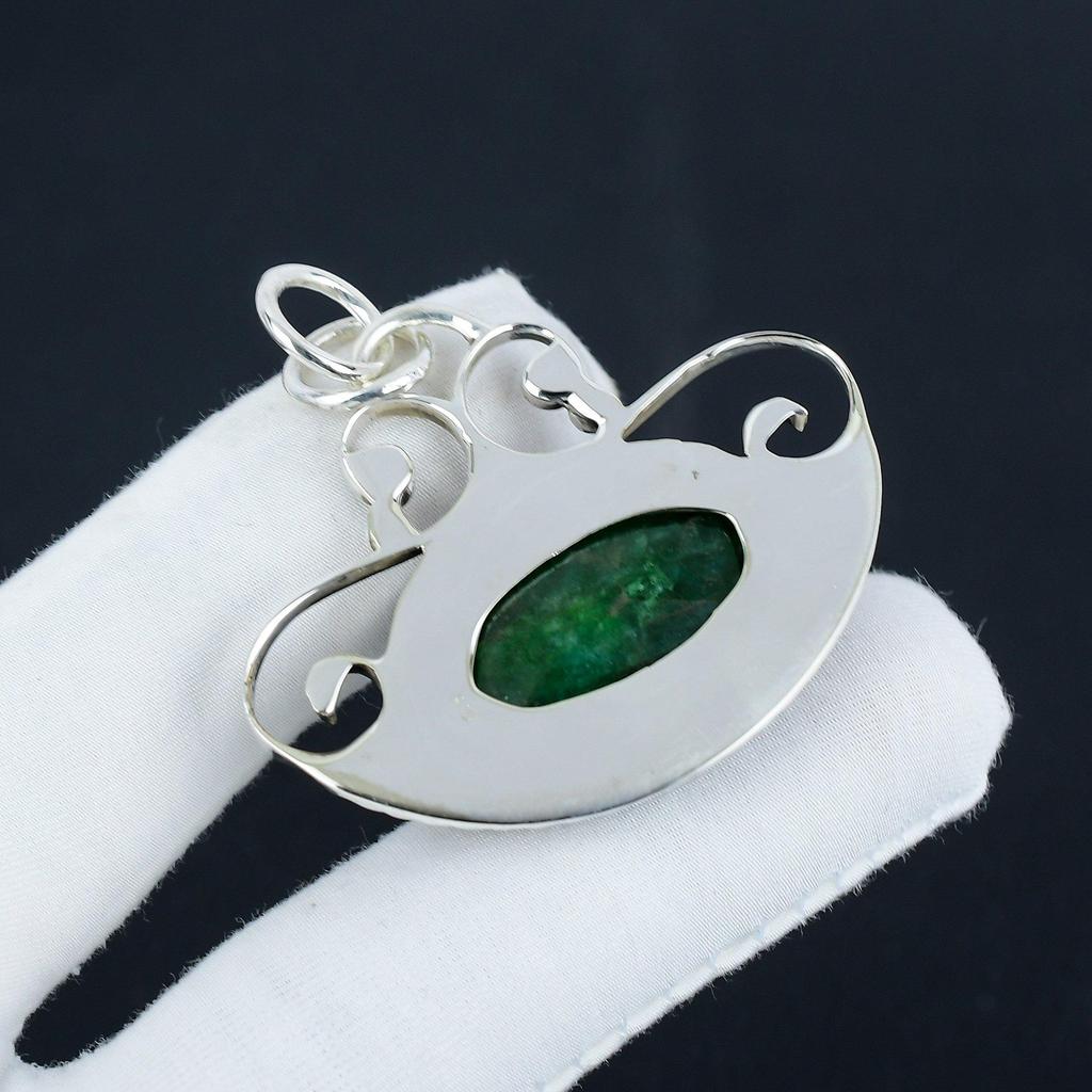 Dainty Emerald Gemstone Silver Pendant In 925 Sterling Silver - Handmade Design, Everyday Wear Jewelry Easter Gift