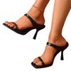 Spot 2025 Summer New Square Head Open Toe One Word with High Heels Women's Thin Heel Black Sexy Cool Slippers Size 42