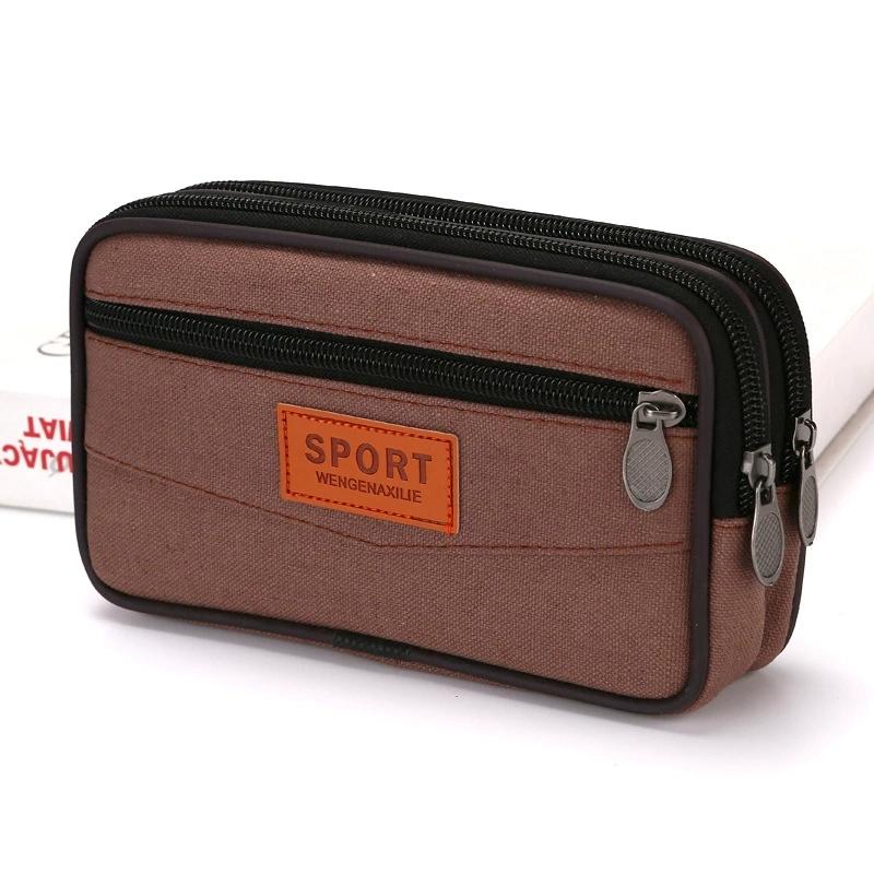 Wallet Purse Double Layer Men Phone Bag Belt Pouch Horizontal Mobile Phone Pouch Canvas Casual Men Waist Pack Outdoor Sports