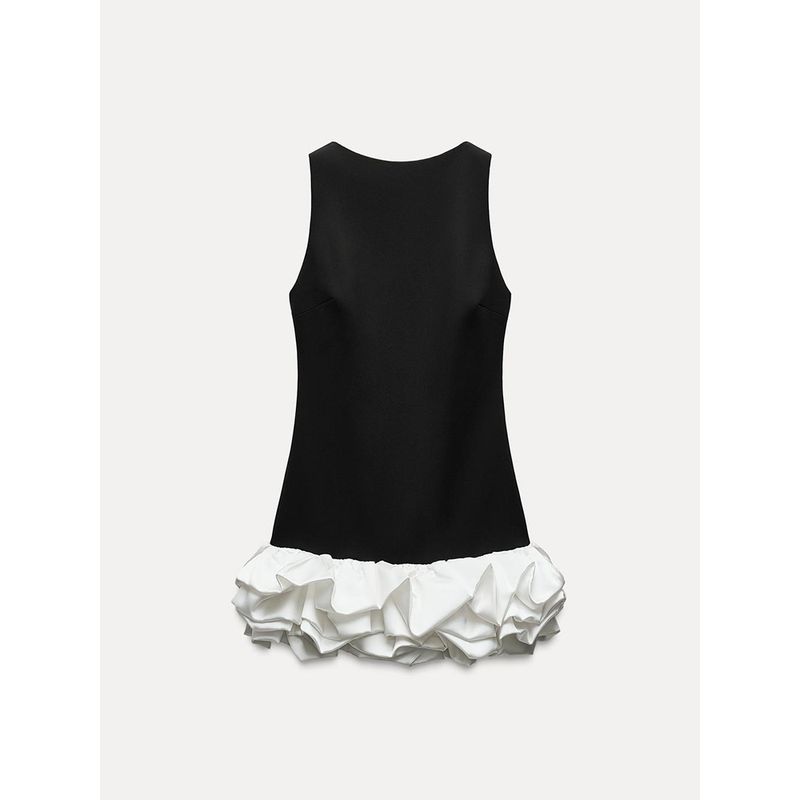 

Za2024 Fall New Women s Clothing Slimming Boat-Neck Sleeveless Patchwork Jumpsuit Style Dress 9914777 White spell Black L