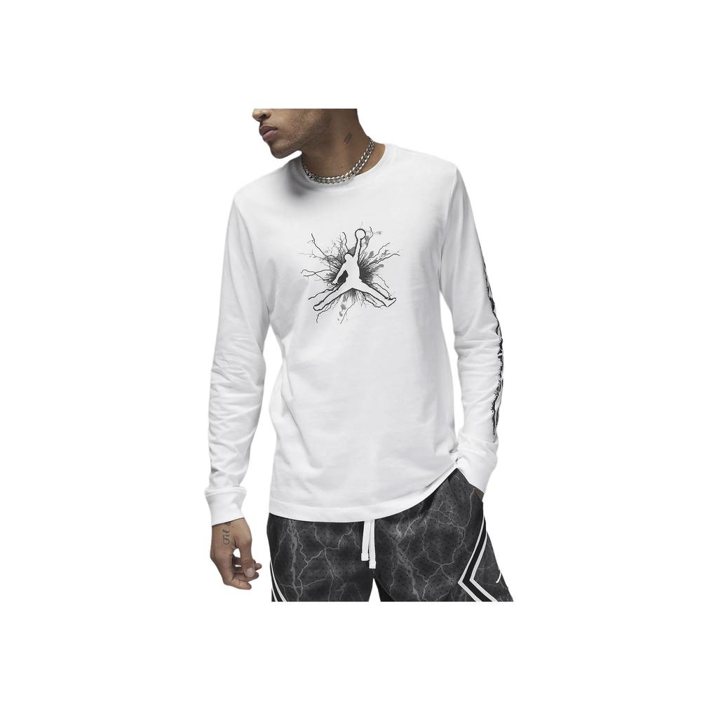 Jordan Drif Logo Print Crew Neck Casual American Vintage Long Sleeve T-Shirt Men Tops White FN5973-100