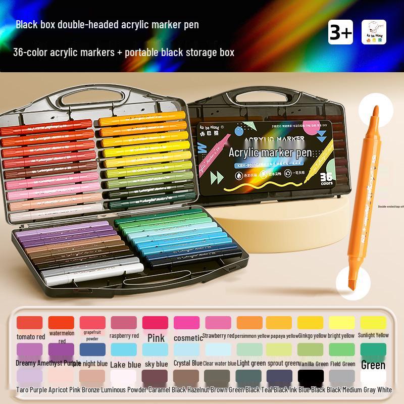 24-Color Dual-Tip Acrylic Marker Set - Washable, Water-Based, Safe for Students