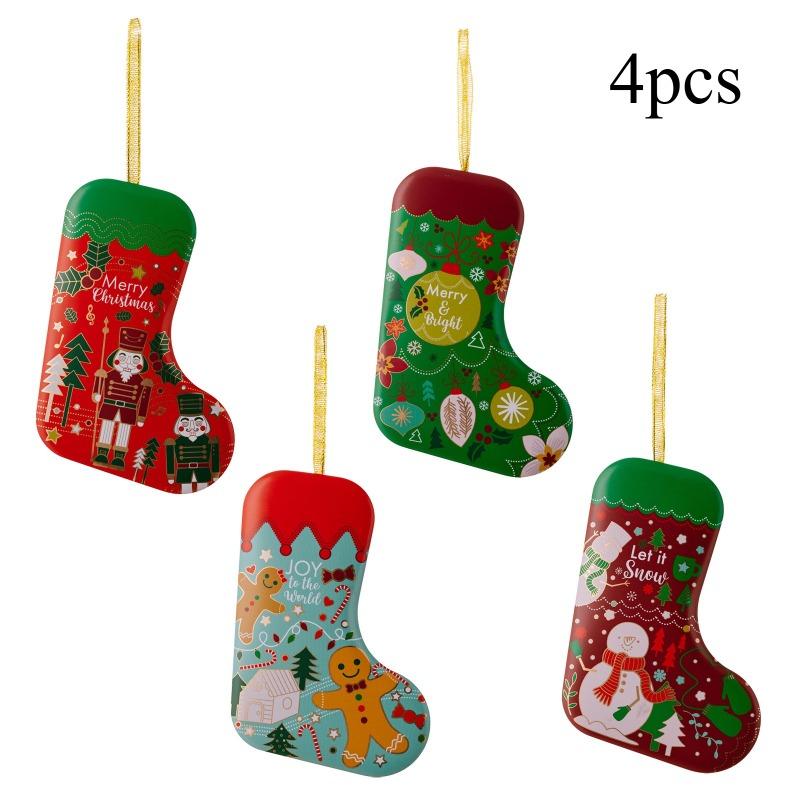 NewChristmas Tin Gift Box Set with Stocking Ornaments Holiday Candy Container and Decorative Hanging Sock for Festive Home Decor