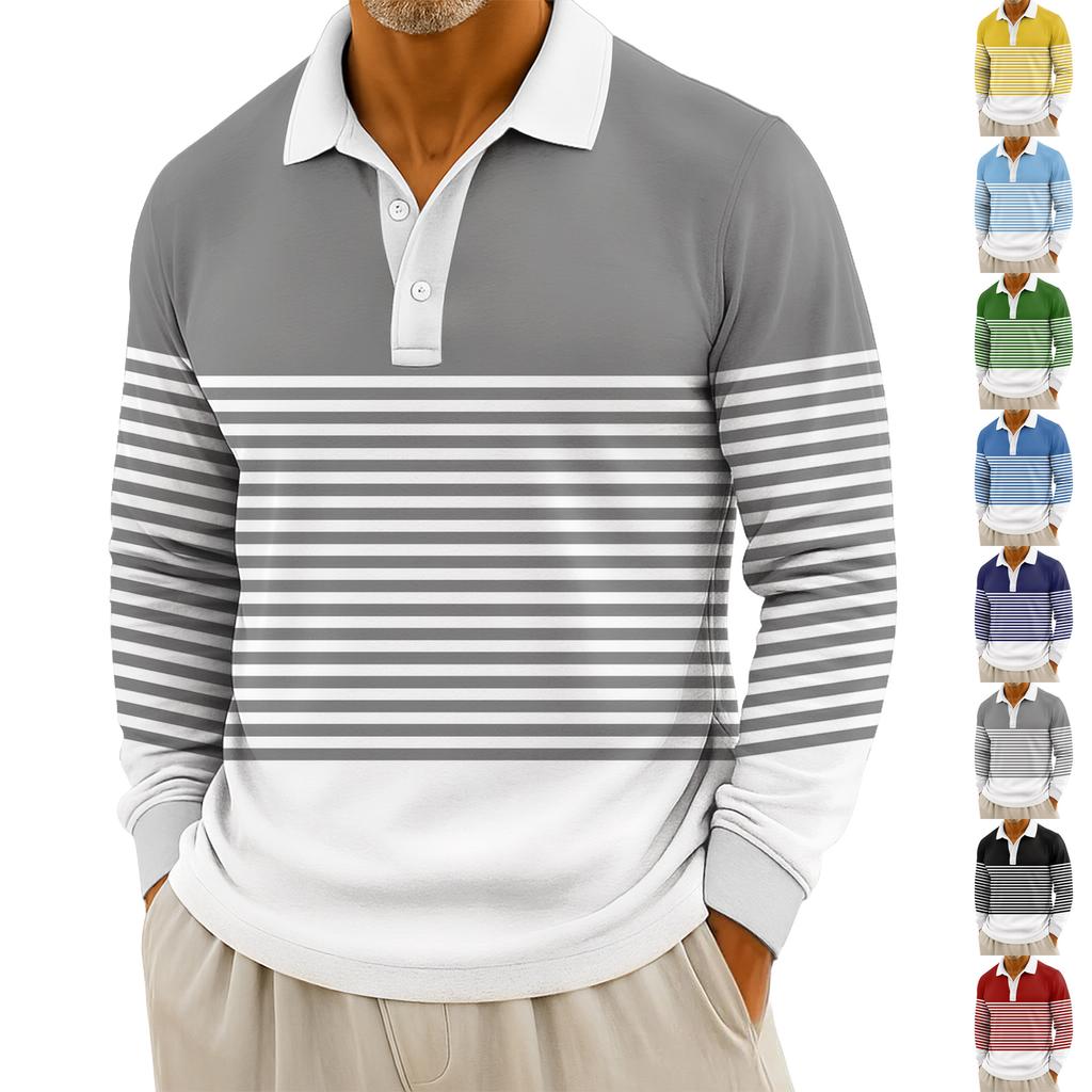 Men's Casual Striped Print Button-Up Long-Sleeve Tops