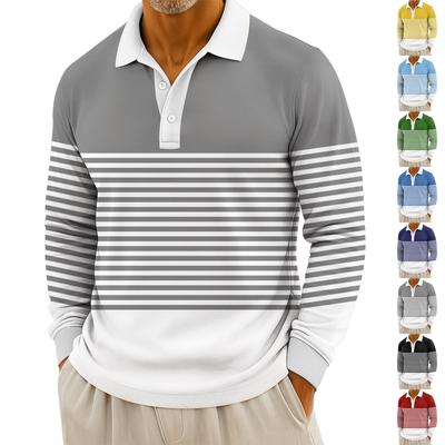 Men's Casual Striped Print Button-Up Long-Sleeve Tops