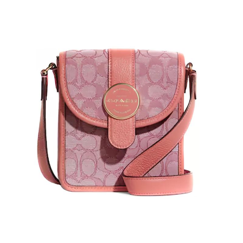 COACH N/S 15 Chamblay Letter Logo Signature Jacquard and Exquisite Pebbled Leather Shoulder Bag Crossbody Bag Mini Women коричневый