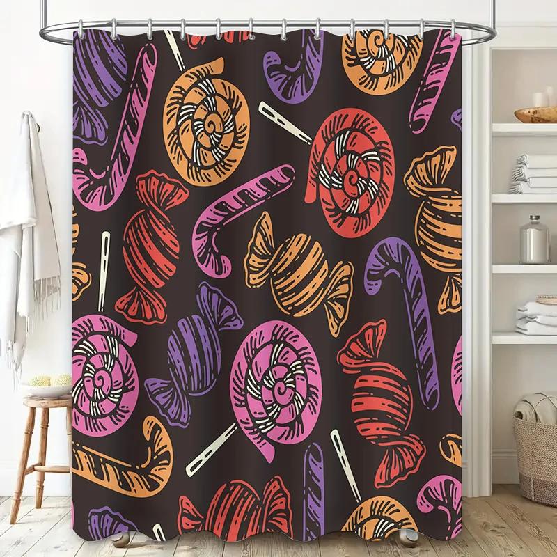 

Vibrant Candy Pattern Shower Curtain Waterproof Polyester Fabric for Bathroom Decoration in Pink Purple Orange Black White Red W90xH180cm