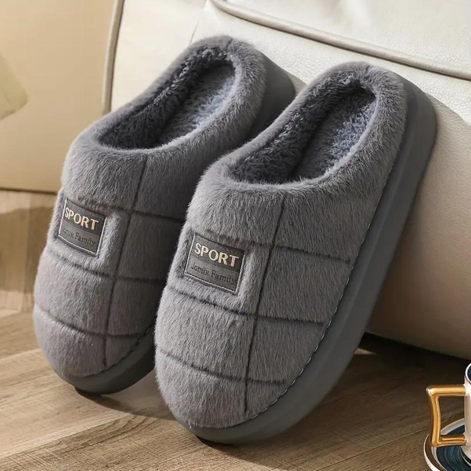 

Зимние домашние мужские хлопковые тапочки большого размера с толстой подошвой, теплые, нескользящие, повседневные, удобные, пушистые тапочки серый