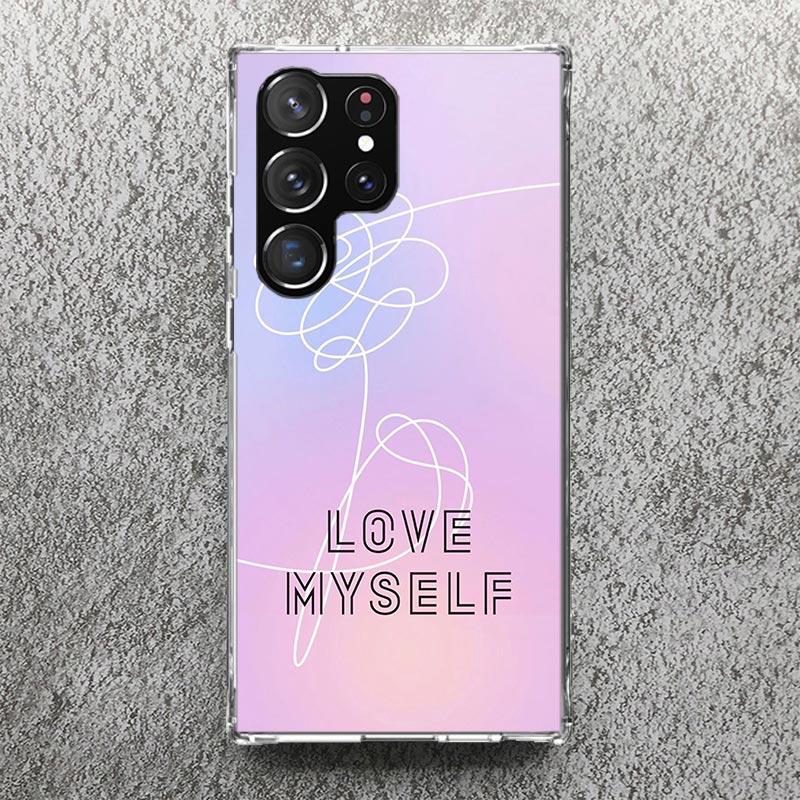 Love Yourself Flower Heart Line Kpop Phone Case For Samsung Galaxy S25 S24 S23 Ultra S22 Plus S21 S20 FE S10 + S25Ultra S24U Sof
