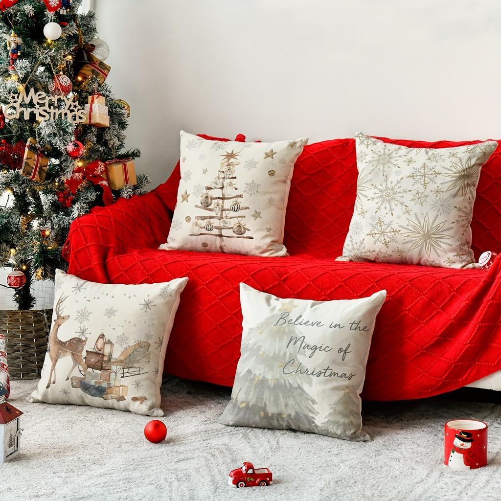 Festive Christmas Pillow Covers: Magic, Deer, Tree, and Snowflake Designs Sofa bed cushion cover, New Year home decoration