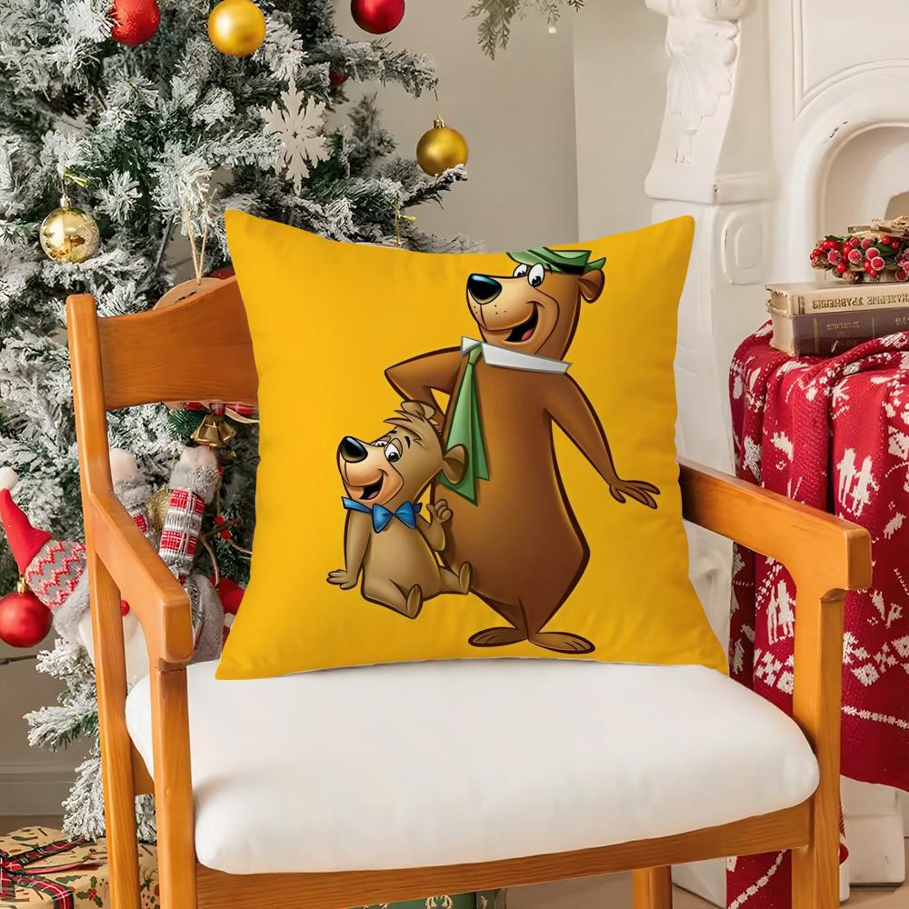 Cartoon Characters Yogi BearC Pillow Case Silky Short Plush with Invisible Zipper Dustproof Sofa Cushion Cover for Home Decor