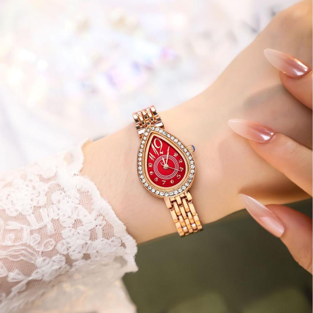 Trendy Women's Quartz Waterdrop Diamond-Set Luxury Artistic Wristwatch