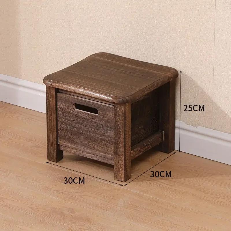 Solid Wood Square Stool with Storage Drawer Sofa Bedside Low Table Change Shoes Bench for Entrance Hallway Ottoman Cabinet