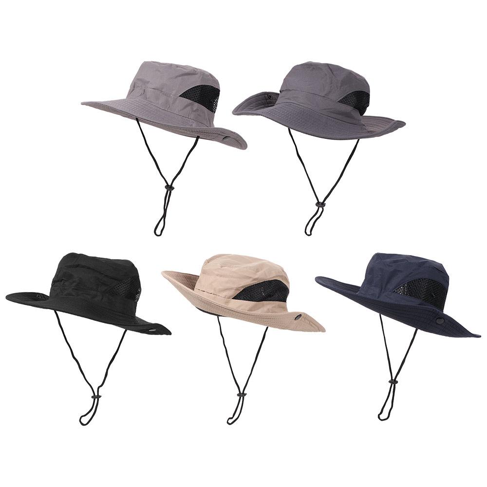 Windproof Men Fisherman Hat Rope Anti-UV Fishing Cap Breathable Portable Big Visors Beach