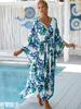 European & American Rayon Print Beach Cover-up Dress - Long, Loose Bikini Swimsuit Robe for Women