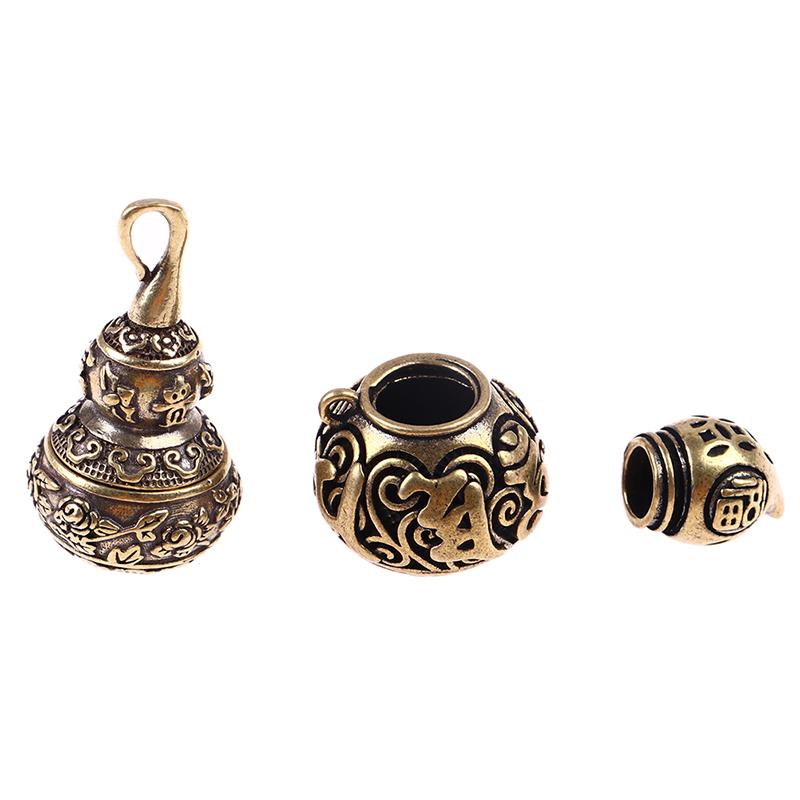 Brass Letters Blessing Lotus Gourd Charms Lucky Keychain Pendants Pill Box Container Bottle