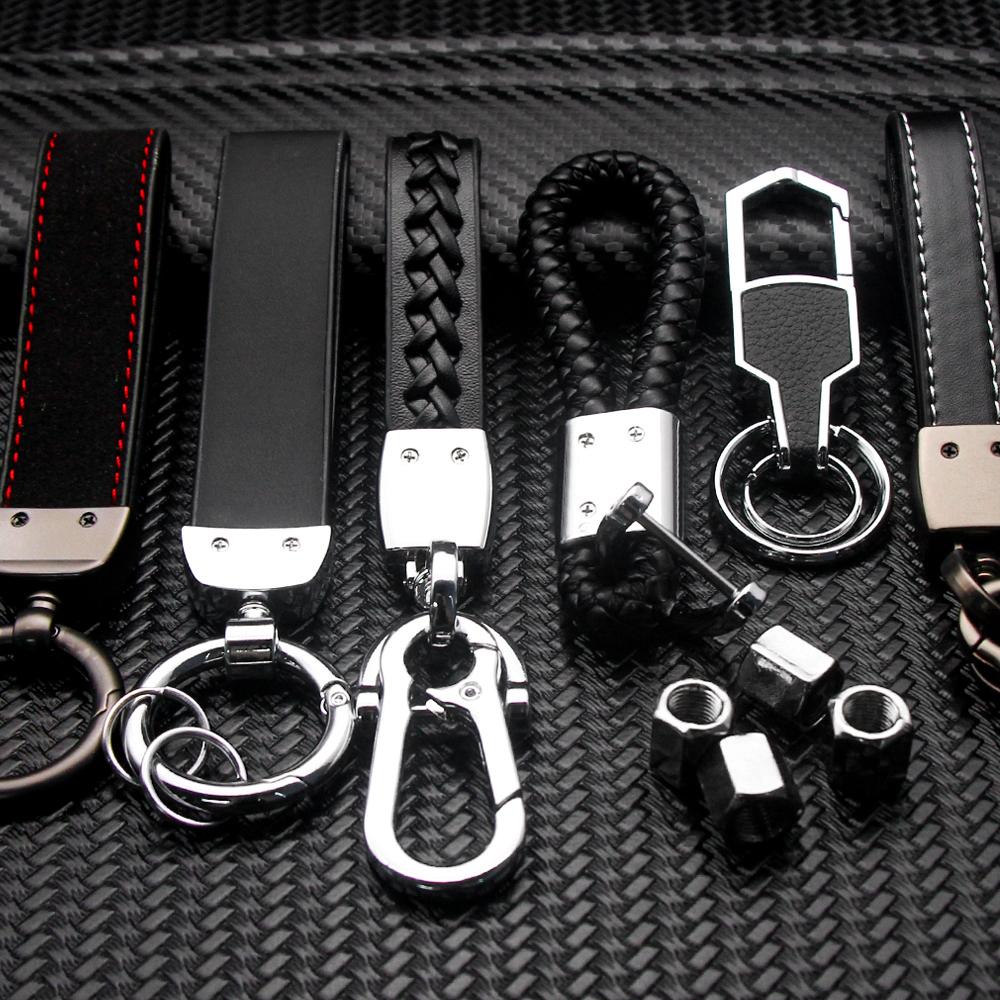 AAAMT1 For Ford Mustang Focus Transit 1Pcs Metal Leather Keychain Ring Edge Fiesta Escape Kuga Mondeo Fusion Ranger Auto Accessories