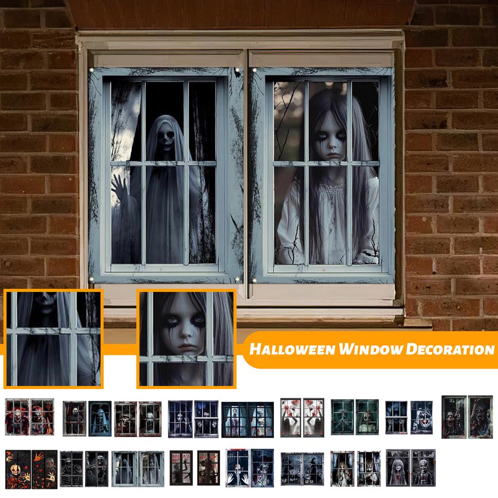 Halloween 2-pack Door And Window Curtain Background Hanging Cloth Horror Ghosts Outdoor Decoration Scene Hanging Cloth