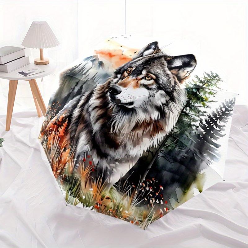 

1pc Wolf in Autumn Forest Pattern Beautiful Looking Automatic Folding Umbrella, 3 Folding, 8 Iron Frame Design, Durable and Suitable for Travel and Da